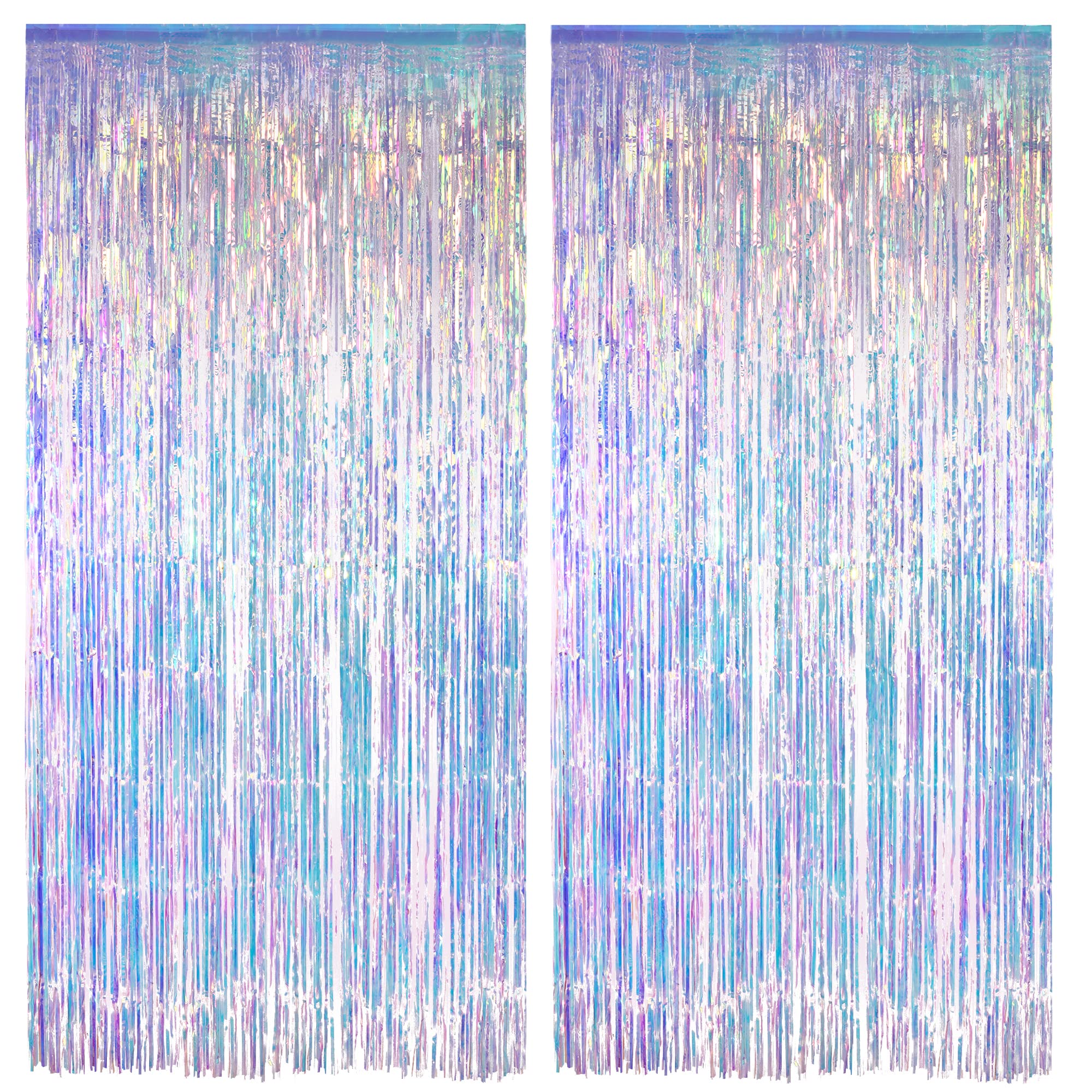 Iridescent Party Streamers Backdrop - GREATRIL Neon Transparent Holographic Tins