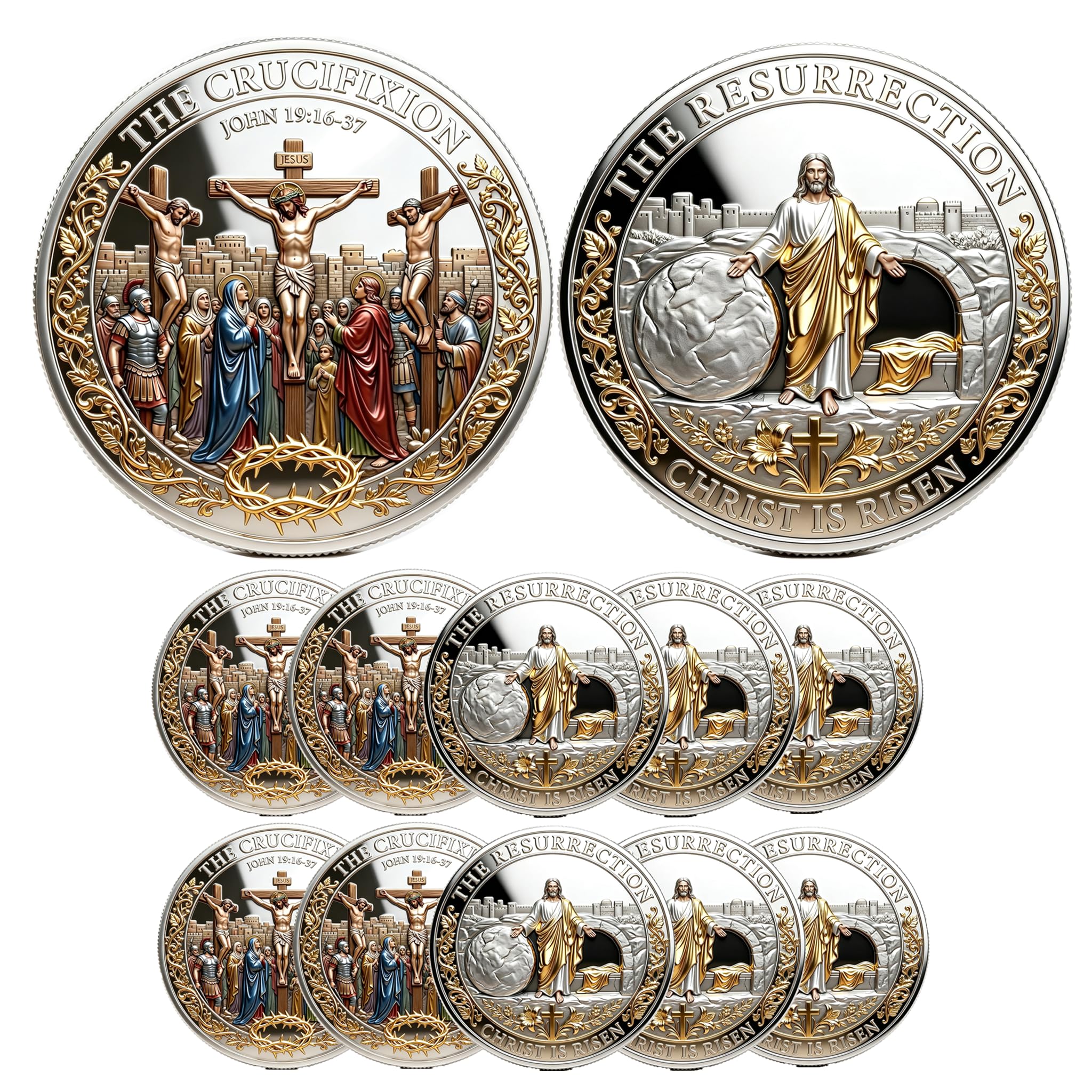 Jesus Coin Christian Gift, Crucifixion & Resurrection Religious Medallion | Chri