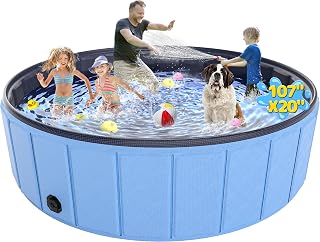 Dog Pool, EPN Dog Pools for Large Dogs, Durable Kiddie Pool, 107 x 20 Inch | Hard PVC foldable pool for Kids and Dogs, Leakproof Non-Slip Pet Wading & Bathing Tub with Drain, ideal for backyard Fun