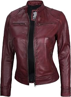 fjackets Mens Genuine Lambskin Quilted Cafe Racer Jacket Classic Motorcycle Jacket with Zipper