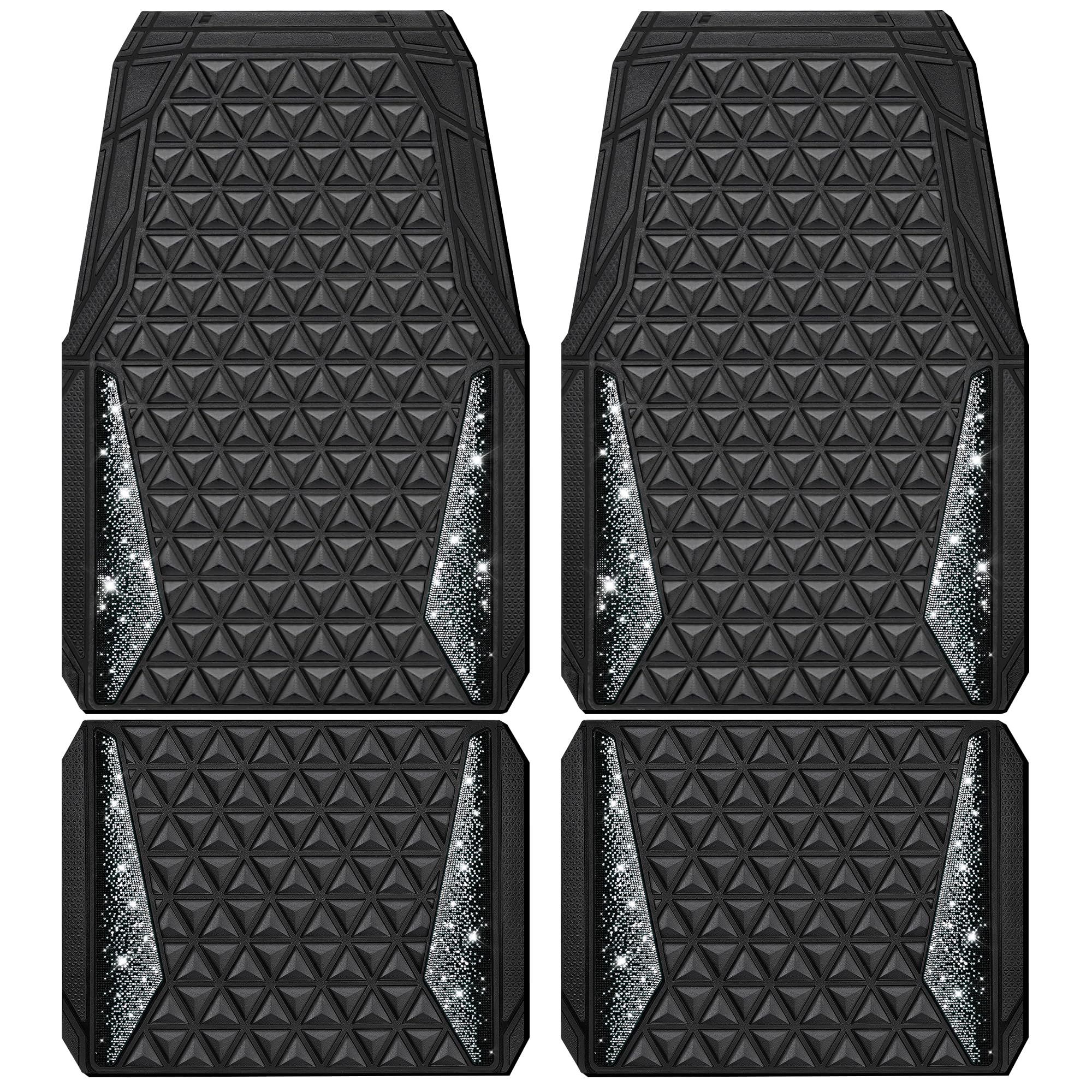 CAR PASS Bling Car Mats Diamond Rubber Floor Mats Full Set Anti-Slip 3D Rhombus 