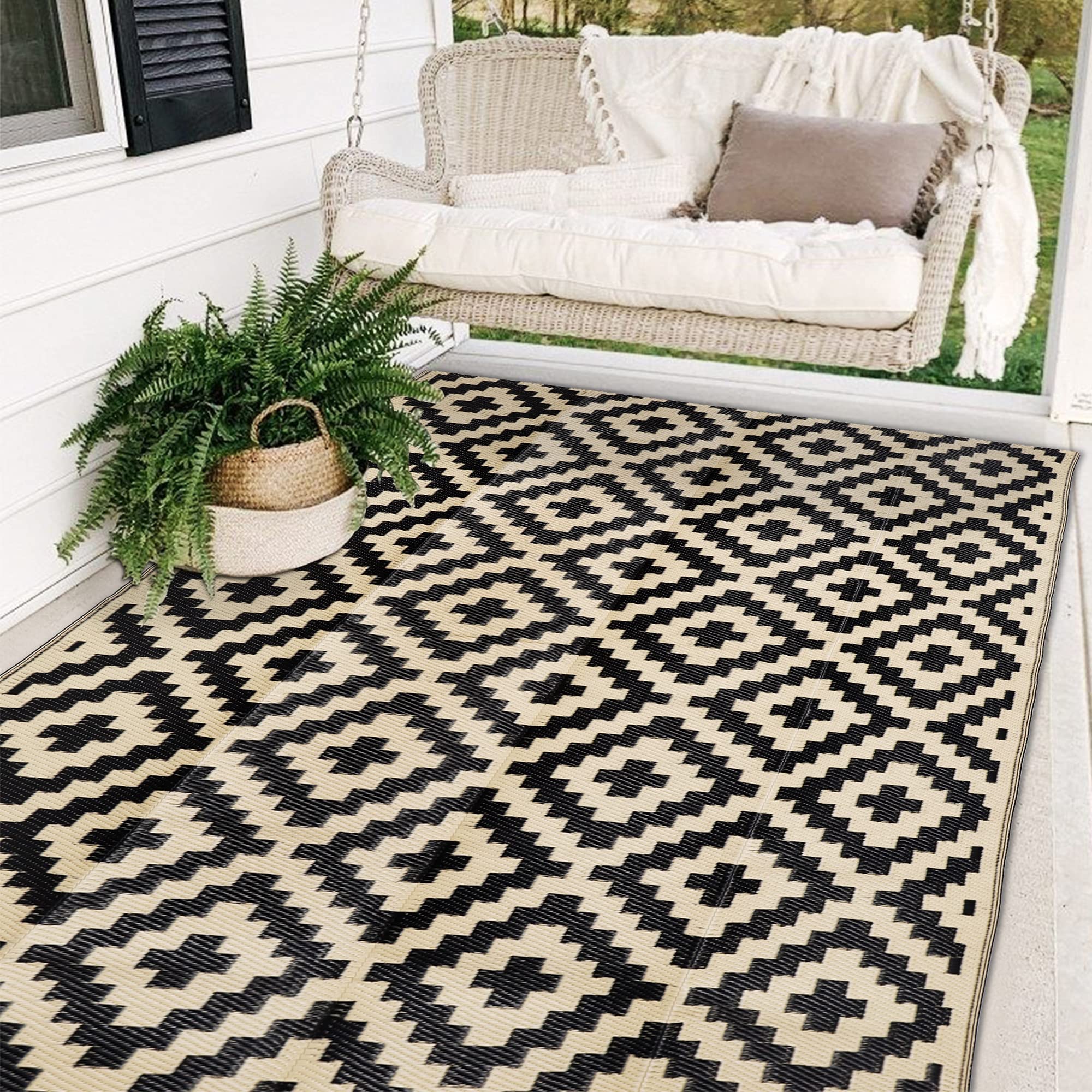 SAND MINE Waterproof Outdoor Rug 5x8 ft, Plastic Reversible Rug, Modern Area Rug