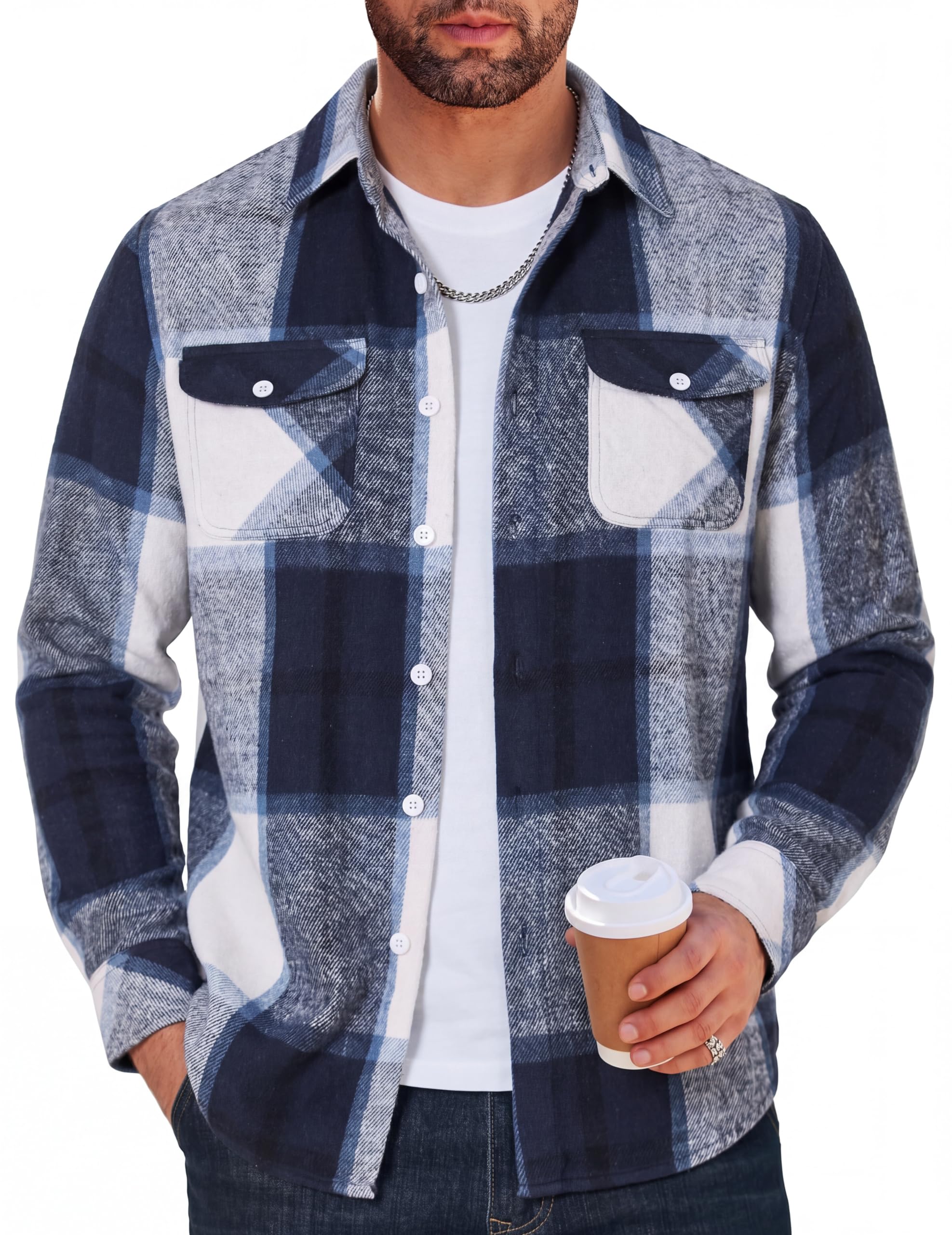 COOFANDY Camisa de franela para hombre, informal, con botones, de manga larga, a