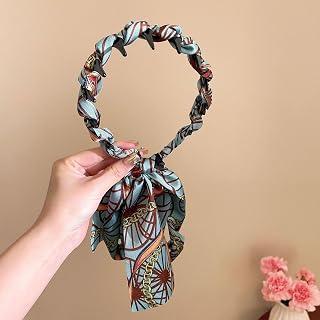 Fashion Blue Print Headbands Women Bohemian Forest Headband with Gold Chain Fashion Summer Beach Hair Accessories