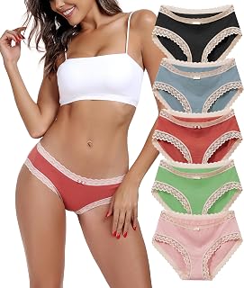 ANLIQI Mutandine da Donna in Pizzo, Stile Hipster, morbide, Traspiranti, in Cotone, Slip Bikini alla Moda