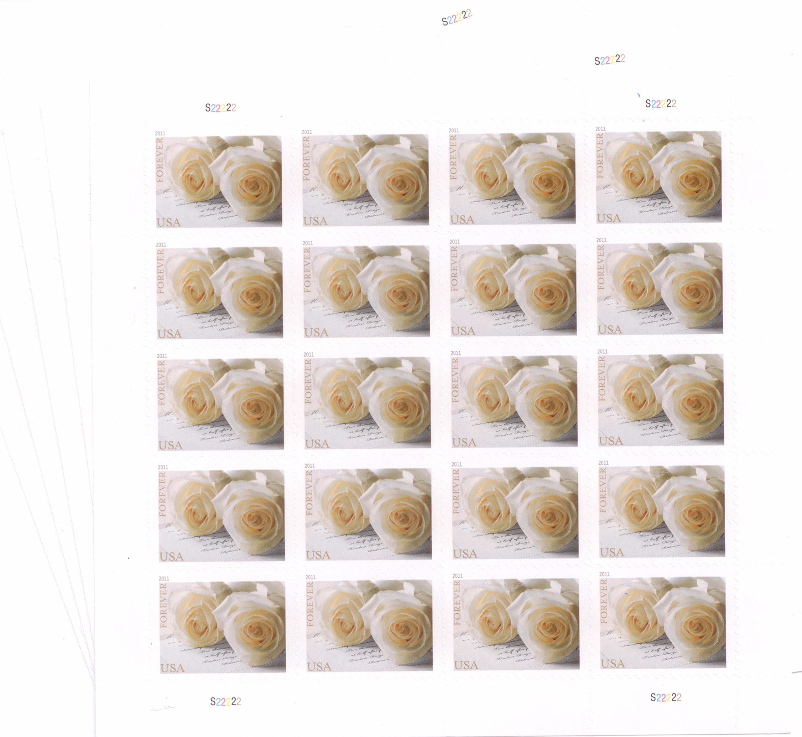 USPS 575900 Series Wedding Roses Commemorative Stamp Scott 4520 Sheet of 20 Fore