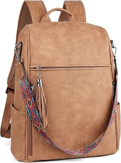 FADEON Leather Laptop Backpack for Women Designer 15.6 inch PU Laptop Bag, Ladies Travel Computer Work Backpack Suede Brown