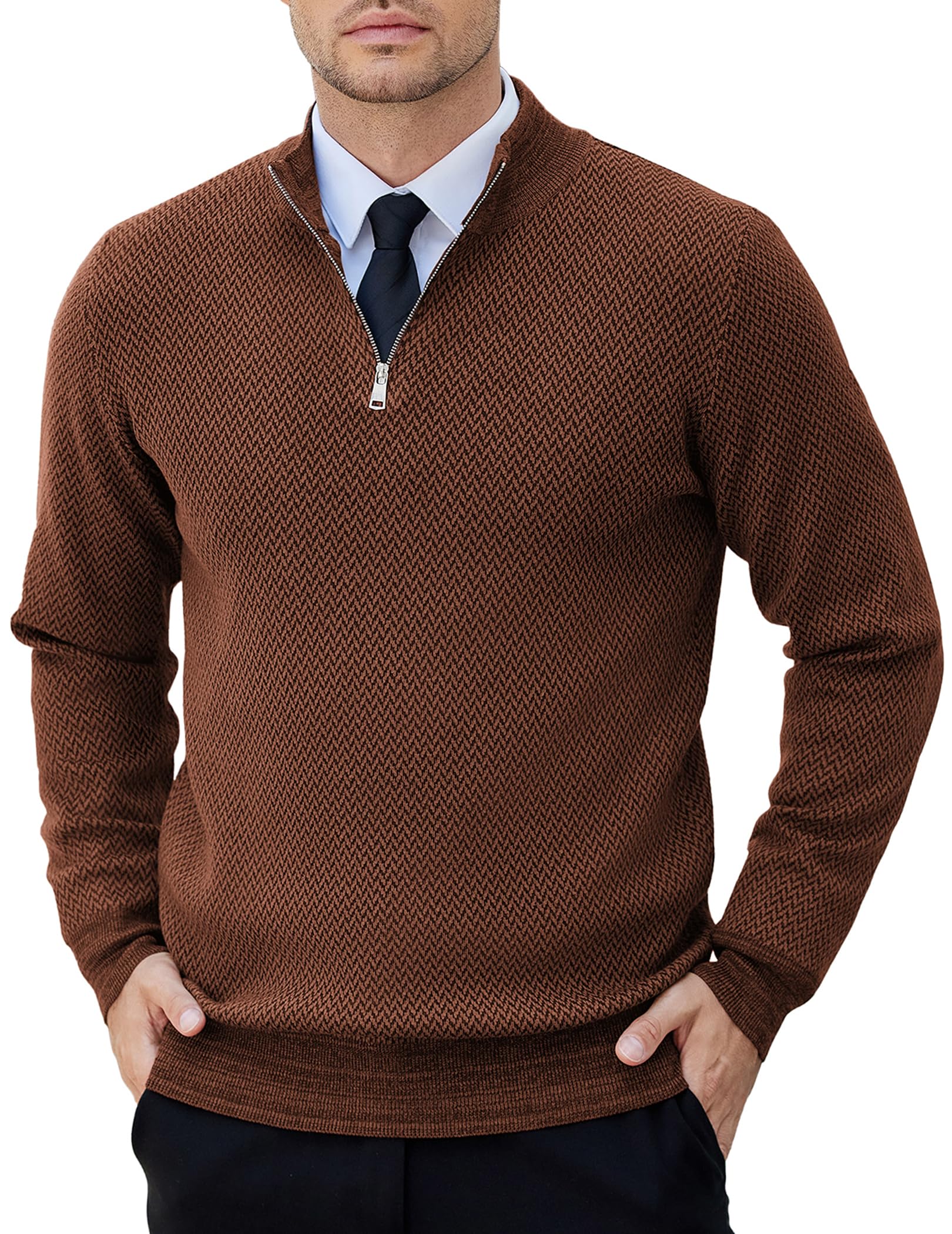 COOFANDY Men's Sweaters Turtleneck Knitted Sweater Quarter Zip Slim Fit Winter W