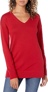 Amazon Essentials Women's Regular Fit Lightweight V-Neck Tunic Sweater, Long Sleeve