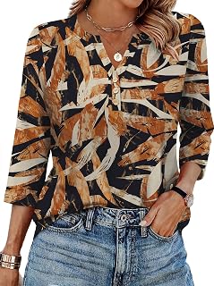XIEERDUO Manica a 3/4 da donna top abbigliamento moda scollo a V magliette eleganti camicette abiti casual da lavoro tunica top