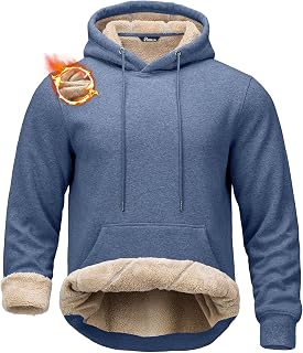 Men's Sherpa Lined Hoodies Heavyweight Fleece Pullover with Pouch Pocket