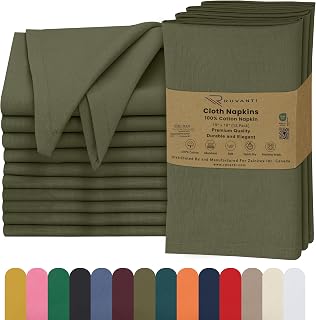 Ruvanti Cloth Napkins Set of 12, 100% Cotton 18”x18” - Capulet Olive | Washable, Soft, Durable & Absorbent Everyday Napkins. For Home, hotel, Wedding Napkins, Thanksgiving, Christmas Dinner Napkin