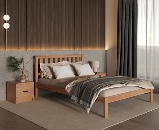KROKWOOD Sofia Solid Wood Bed in Beech - Sturdy Natural Solid Wooden Bed Frame - Bed Slats Included - (King Size) 150 x 200 cm