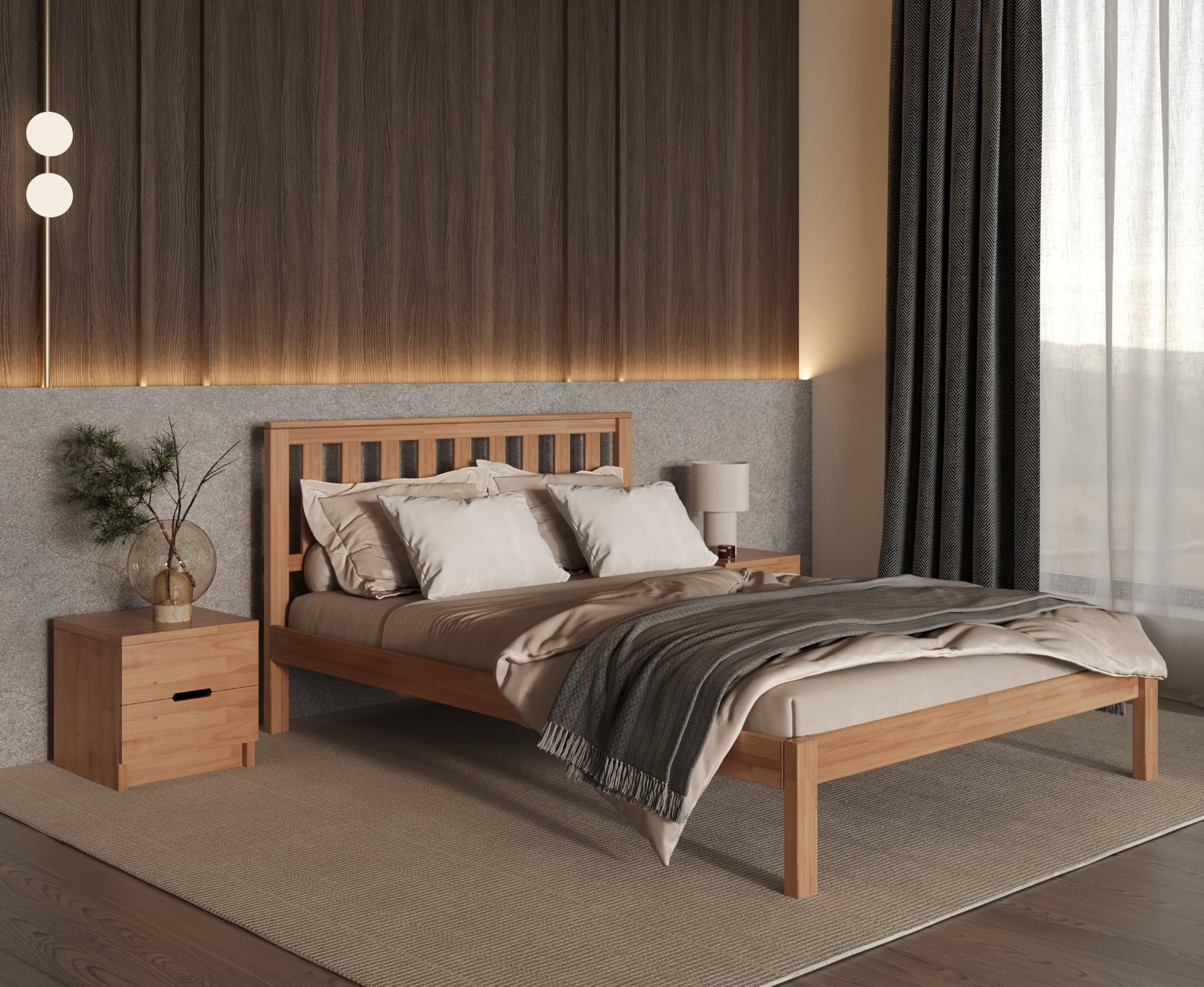 KROKWOOD Sofia Solid Wood Bed in Beech - Sturdy Natural Solid Wooden Bed Frame -
