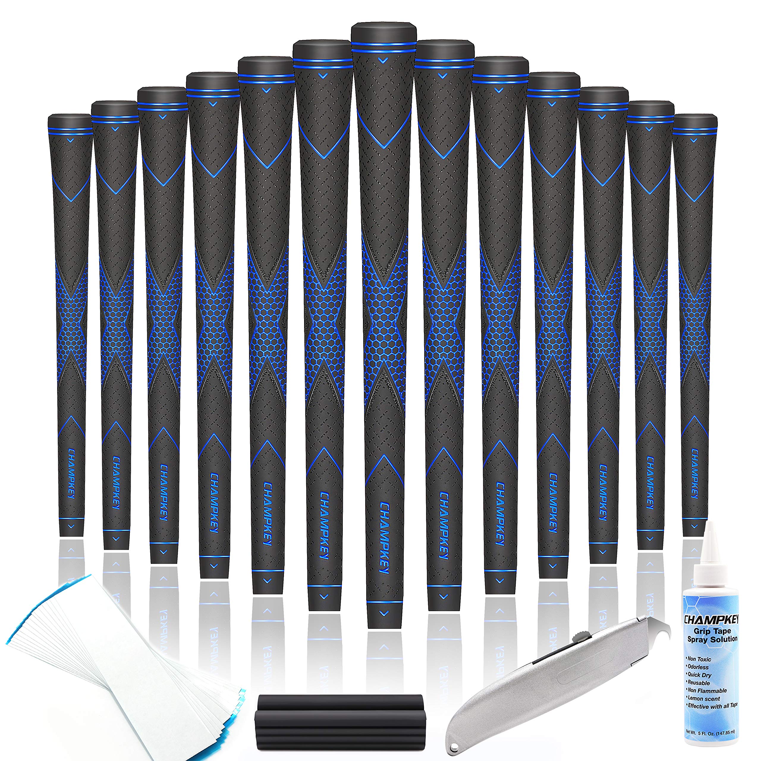 CHAMPKEY Premium Rubber Golf Grips 13 Pack | High Traction and Feedback Rubber G