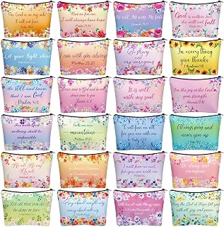 Talltalk 24 Pcs Makeup Bag Toiletry Canvas Zipper Makeup Bags Housekeeping Appreciation Gifts Cosmetic Pouch Reusable Multipurpose Organizer, Colorful, Inspirational Colorful Flower