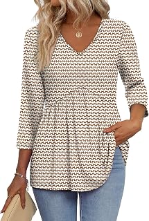 3/4 Length Sleeve Womens Tops 2025 Blouses for Women Dressy Casual Fashion Clothing V Neck Babydoll Tops Fall Outfits