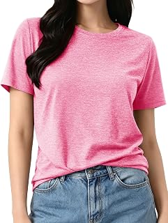 KEFITEVD Women's Short Sleeve T-shirt, Loose, Sweat Absorbent, Quick Drying, Sports Wear, Large Size, Yoga Wear, Top, Non-See-through, Gym T-shirt, Sweat Stain Resistant, Solid Color, Summer Clothing