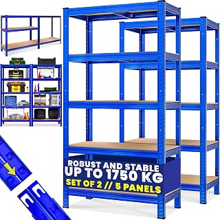 Monzana® 2x 5 Tier Shelving Unit Garage Shelving Units, Blue 180x90x40cm | Freestanding Garage Shelves Storage Shelf Heavy Duty Shed Storage Racking Shelf Metal Boltless for Warehouse Workshop Office