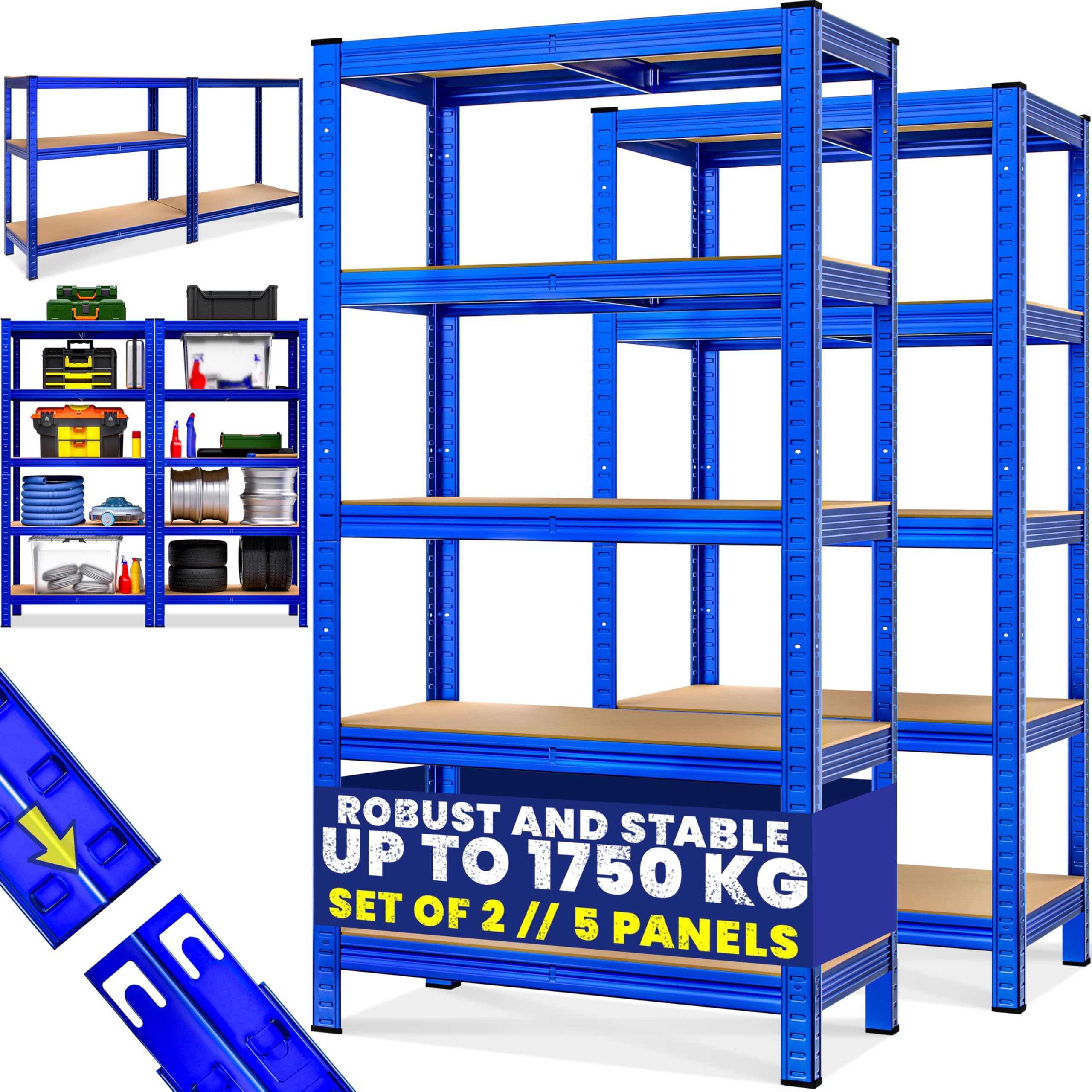 Monzana® 2x 5 Tier Shelving Unit Garage Shelving Units, Blue 180x90x40cm | Frees