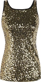 Women Sequin Tank Top Sparkle Shimmer Vest Shiny Glitter Sleeveless Cami Party Shirt Sexy Clubwear Nightout Camisole Gold M