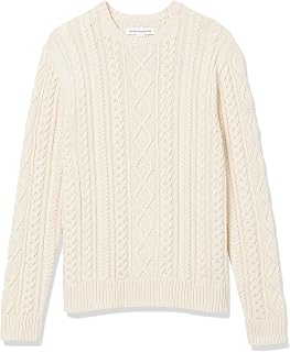 Amazon Essentials Men's Long-Sleeve 100% Cotton Knitted Fisherman Cable Crewneck Sweater