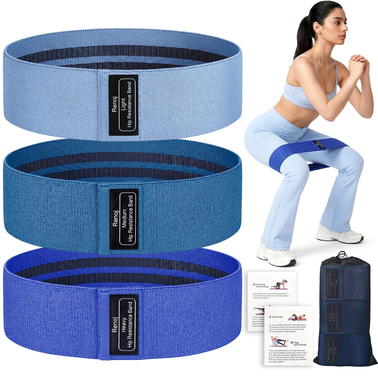 Fabric Resistance Bands for Working Out, 3-Set Exercise Loops for Home Gym