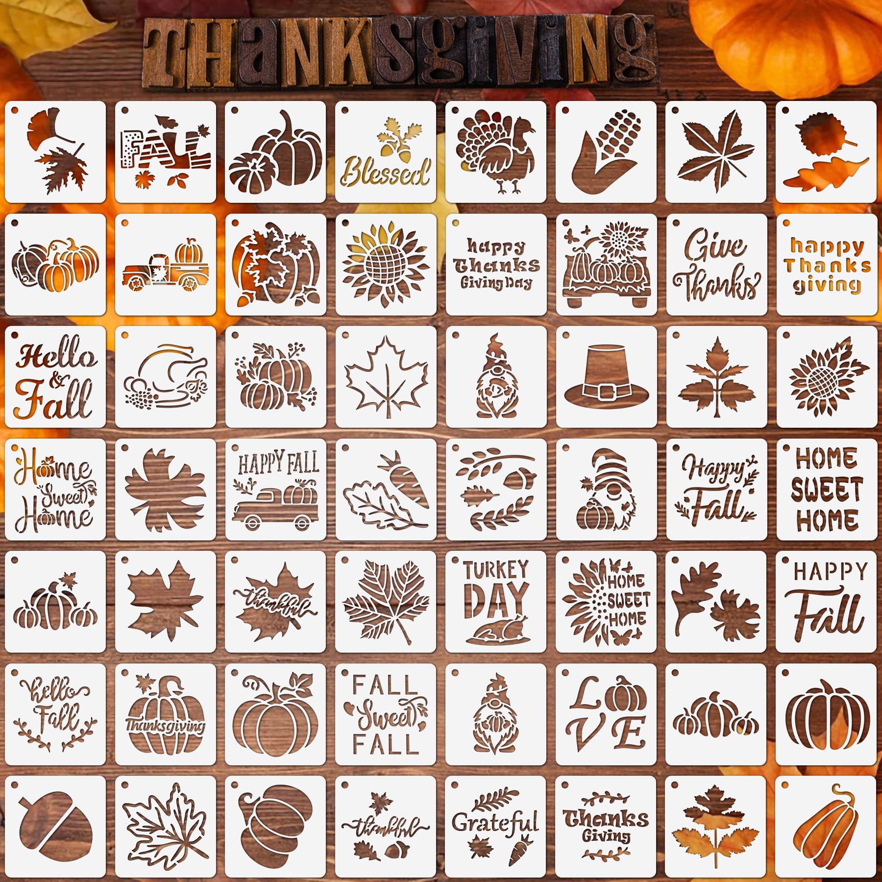 Augshy 56Pack Fall Stencils for Painting on Wood Crafts Thanksgiving Decor | Reu