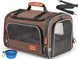 Morpilot Cat Carrier - Airline Approved, Top Opening Portable Dog Bag with Breathable Mesh/Removable Mat, Adjustable Shoulder Strap & Bowl, Foldable Travel Cage, M, Dark Gray (Max 7kg)