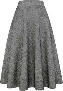 IDEALSANXUN Womens Plaid Wool Skirts Elastic Waist A-Line Pleated Tartan Long Skirts