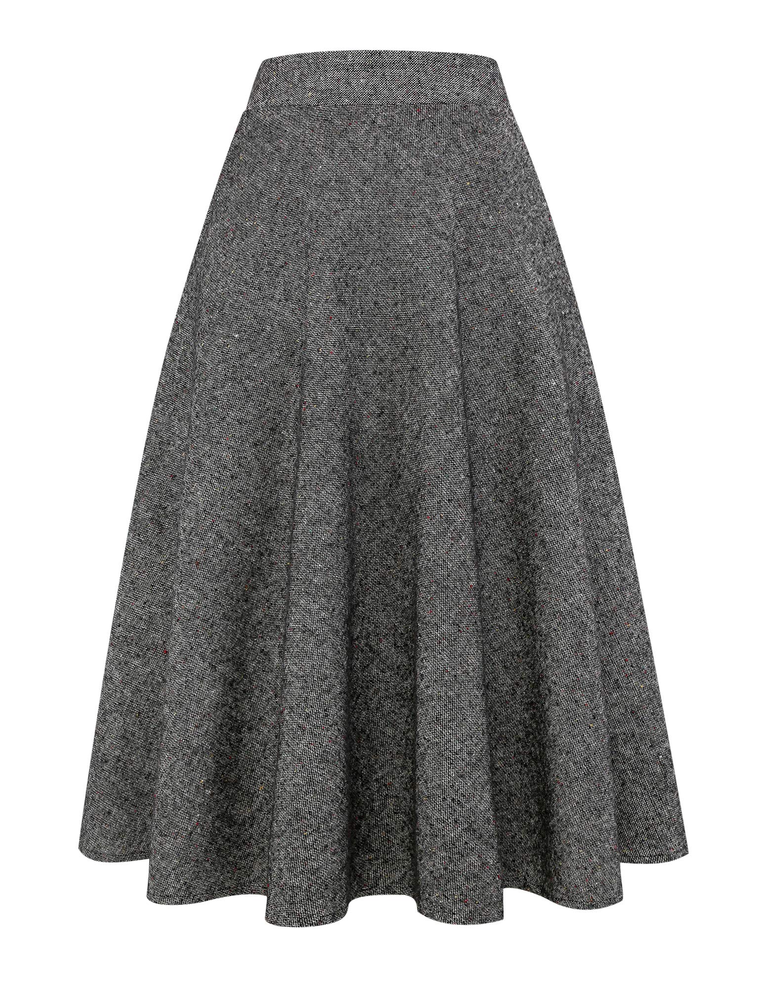 IDEALSANXUN Womens Plaid Wool Skirts Elastic Waist A-Line Pleated Tartan Long Sk