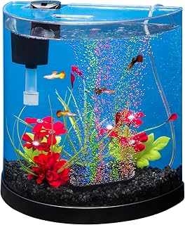 Tetra Half-Moon 3 Gallon Starter Fish Tank Kit | Aquarium Kit Includes Bubbling LED Air Stone, 3 Gallon Acrylic Tank, Filter & Cartridge, Air Pump, For Small Freshwater Fish