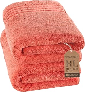 Hawmam Linen Jumbo Bath Towels Large Soft Absorbent 100% Cotton Premium Quality 2 Pack (Coral Orange, Bath Towel)
