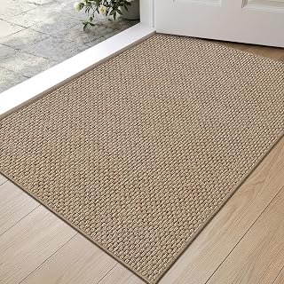 DEXI Front Door Mat Indoor, 24x36 Traps Dirt Absorbent Doormat, Dark Beige | Low Profile Non Slip Entrance Rug, Easy Clean Washable Inside Mud Shoes, Paws for Entryway, Living Room, Laundry Room