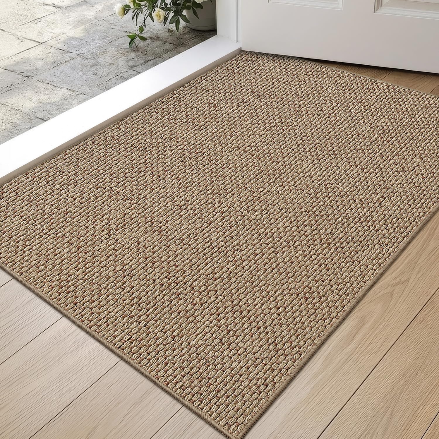 DEXI Front Door Mat Indoor, 24x36 Traps Dirt Absorbent Doormat, Dark Beige | Low
