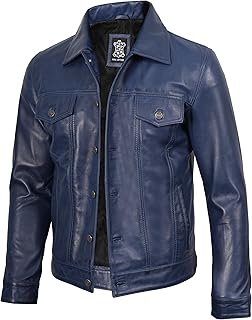 Decrum Trucker Leather Jacket Men - Vintage Style Real Lambskin Leather Jackets for Men with Button Closure