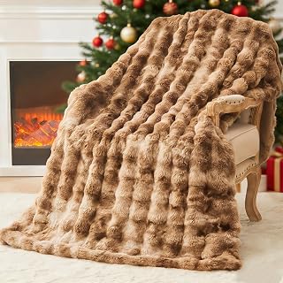 EMME Faux Rabbit Fur Throw for Sofa，Luxury Bubble Blanket for Bed 130 x 150