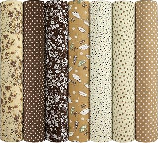 AOOSA 7pcs Fabric Bundles Squares, 20" x 20" 100% Cotton, Brown | Quilting Fabric Bundles, Floral Precut Squares Patchwork for Sewing, Quilting, DIY Crafts