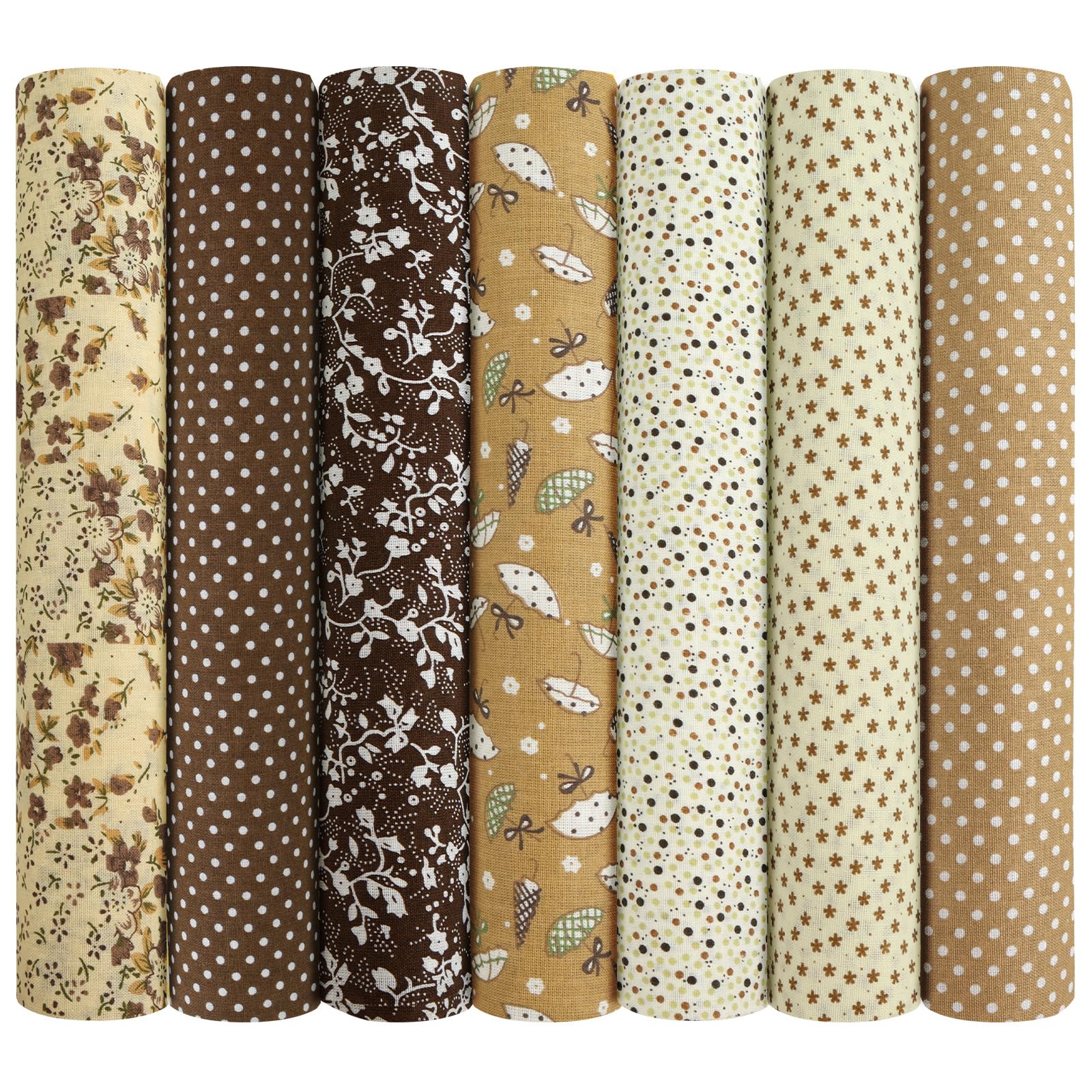 AOOSA 7pcs Fabric Bundles Squares, 20" x 20" 100% Cotton, Brown | Quilting Fabri