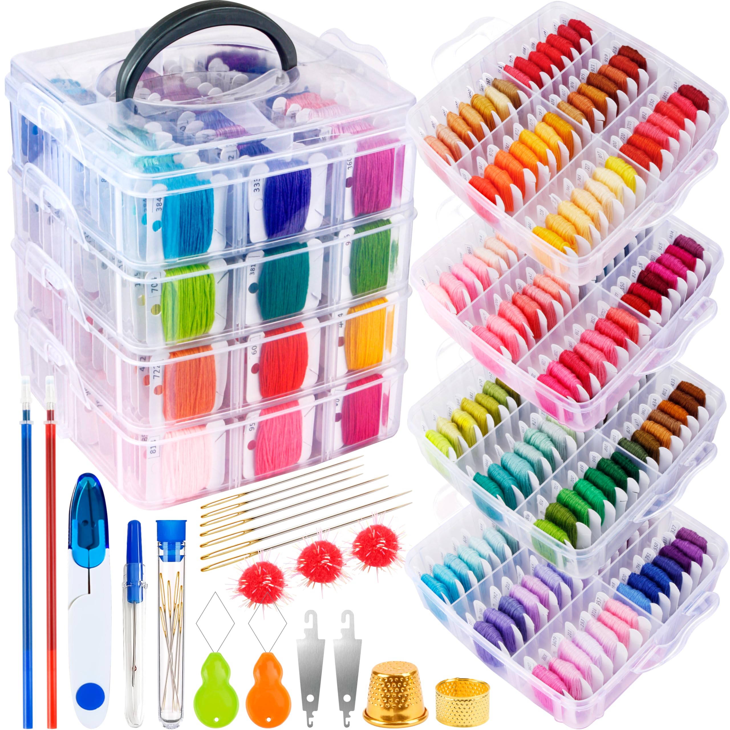 BYMORE 262 Pack Embroidery Thread Floss Kit Including 200 Colors 8 M/Pcs Cross S