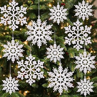 kockuu Christmas Decorations Snowflake Ornament White for Tree Decor Craft | 36pcs, plastic snow flakes, glitter, various sizes, shatterproof, for indoor winter wonderland, Christmas party decoration
