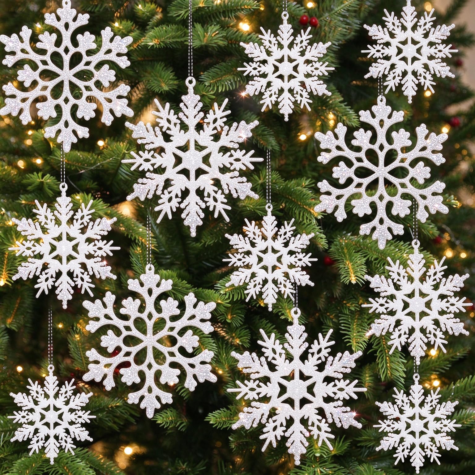 kockuu Christmas Decorations Snowflake Ornament White for Tree Decor Craft | 36p