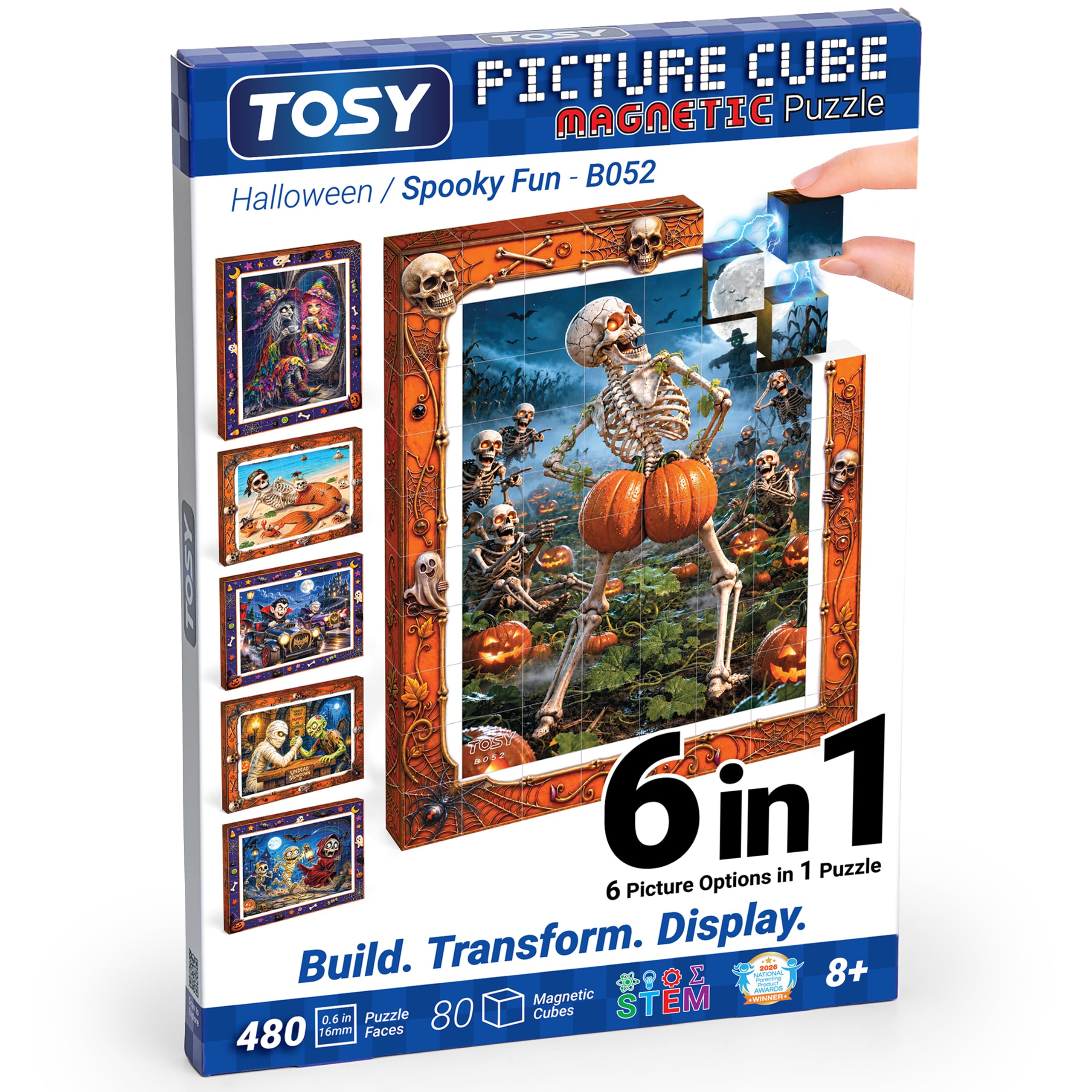 TOSY Picture Cube Halloween Spooky Fun: 6-in-1 Magnetic Picture Puzzle, 80 Block