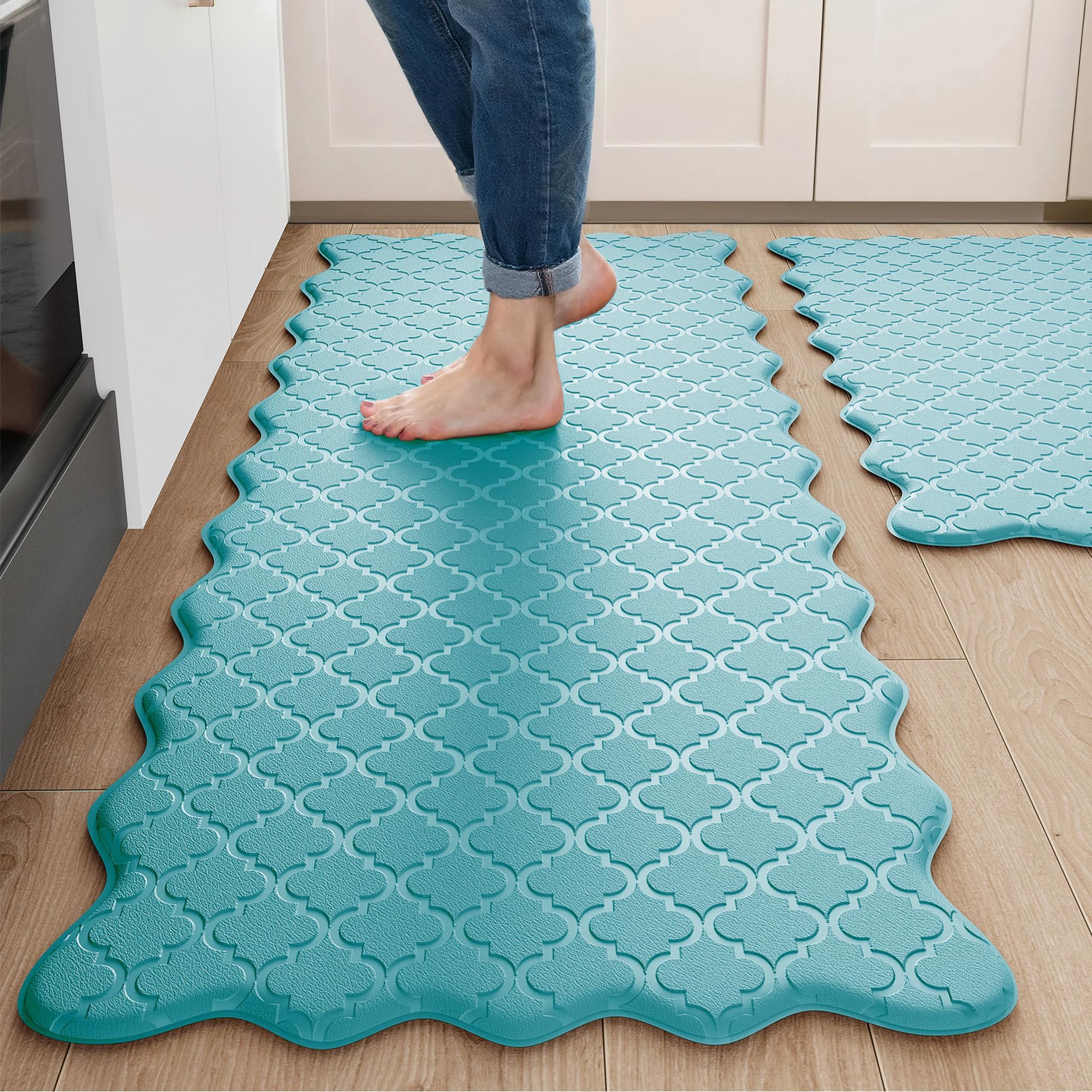 Arenarug Upgrade Scalloped Embossed Kitchen Mats for Floor 2PCS Cushioned Anti F