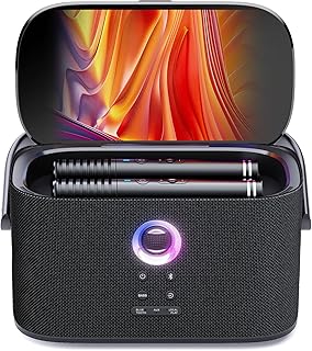 Ikarao Karaoke Machine for Adults, with Lyrics Display Screen, 2 Self-Charging Wireless Microphones, Autotune & EQ, 140W Speaker, Connect TV, Portable Karaoke System for Home, Family, Party, Travel