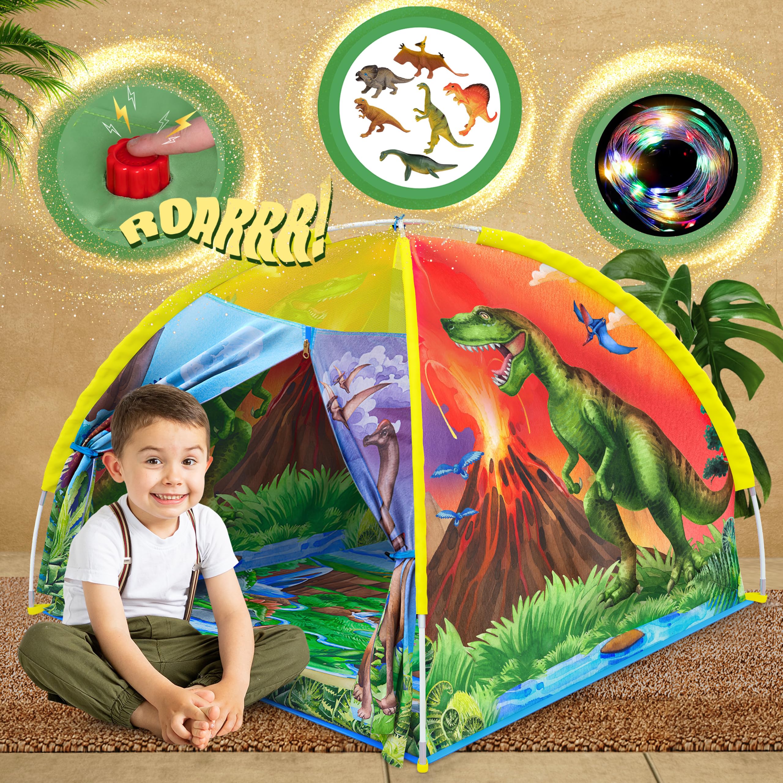 W&O Dino Super Dome with Roar Button, Dino Toys & LED Lights | Dinosaur Tent for