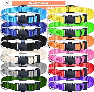 GAMUDA Puppy ID Collars - Super Soft Nylon Whelping Set - Adjustable Breakaway Litter for Pups - Assorted Colors Plain & Identification With 2 Record Keeping Charts - Set of 12 (S)