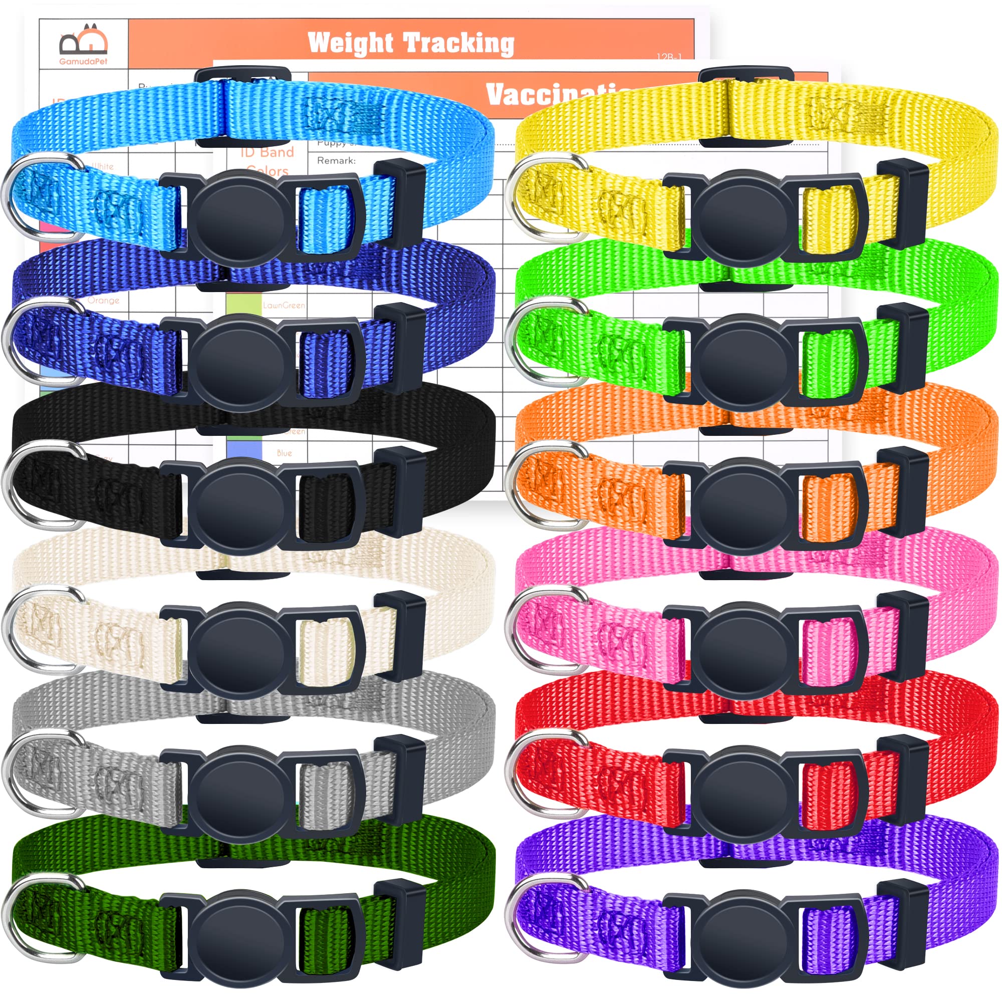 GAMUDA Puppy ID Collars - Super Soft Nylon Whelping Set - Adjustable Breakaway L