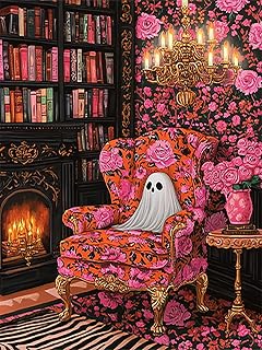 Diamond Art Kits for Adults,Pink Bookshelf ghost Diamond Painting Kits