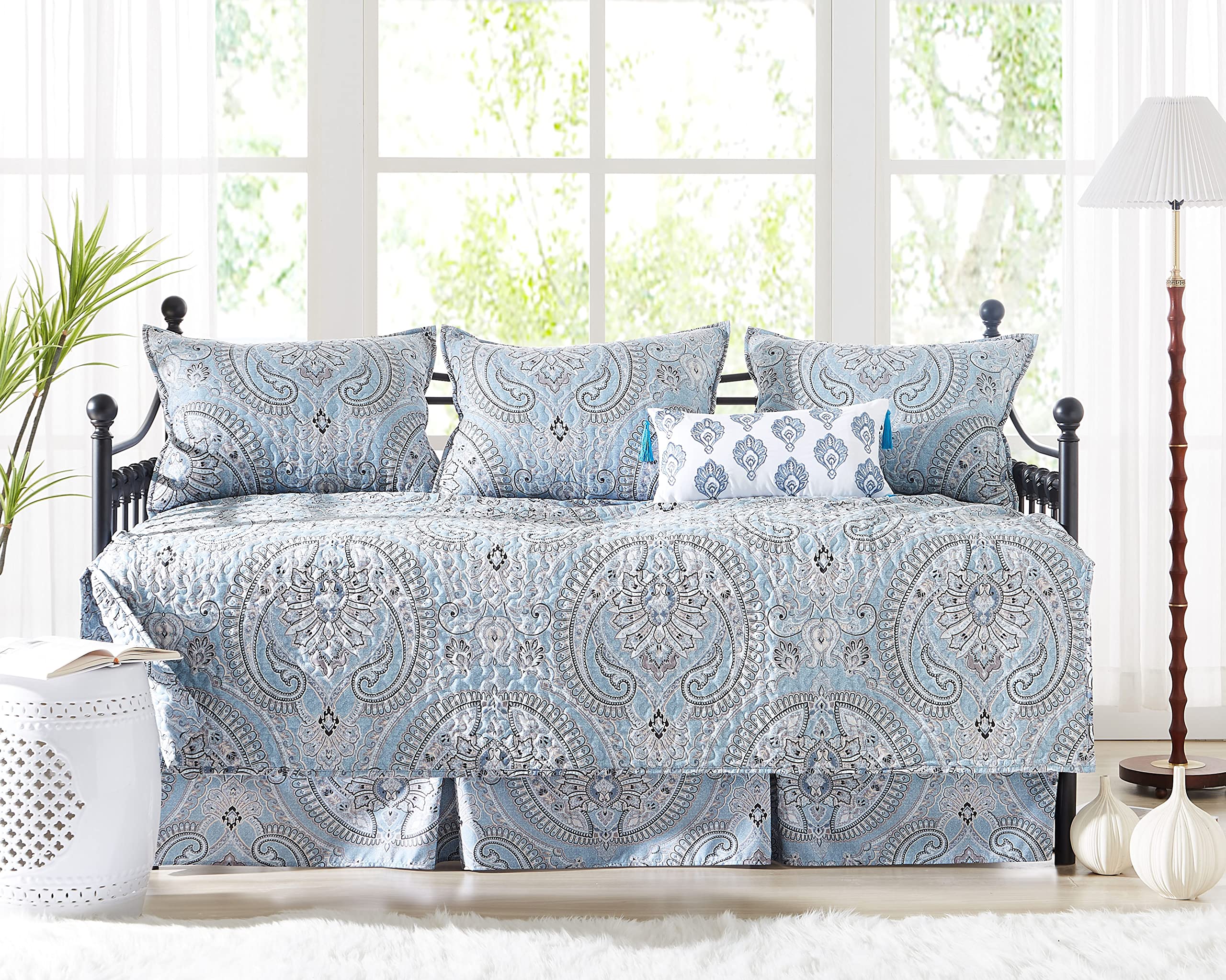 6-Piece Daybed Cover Quilt Set, Quilted Twin Bedding Set, Pure Melody Aqua | Inc